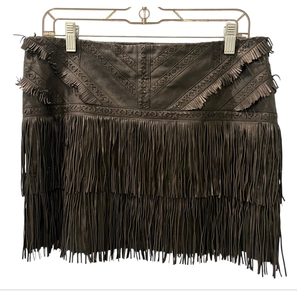 Parker Nwt Killington Leather Fringe Mini Skirt Size 8 Black Festival Western